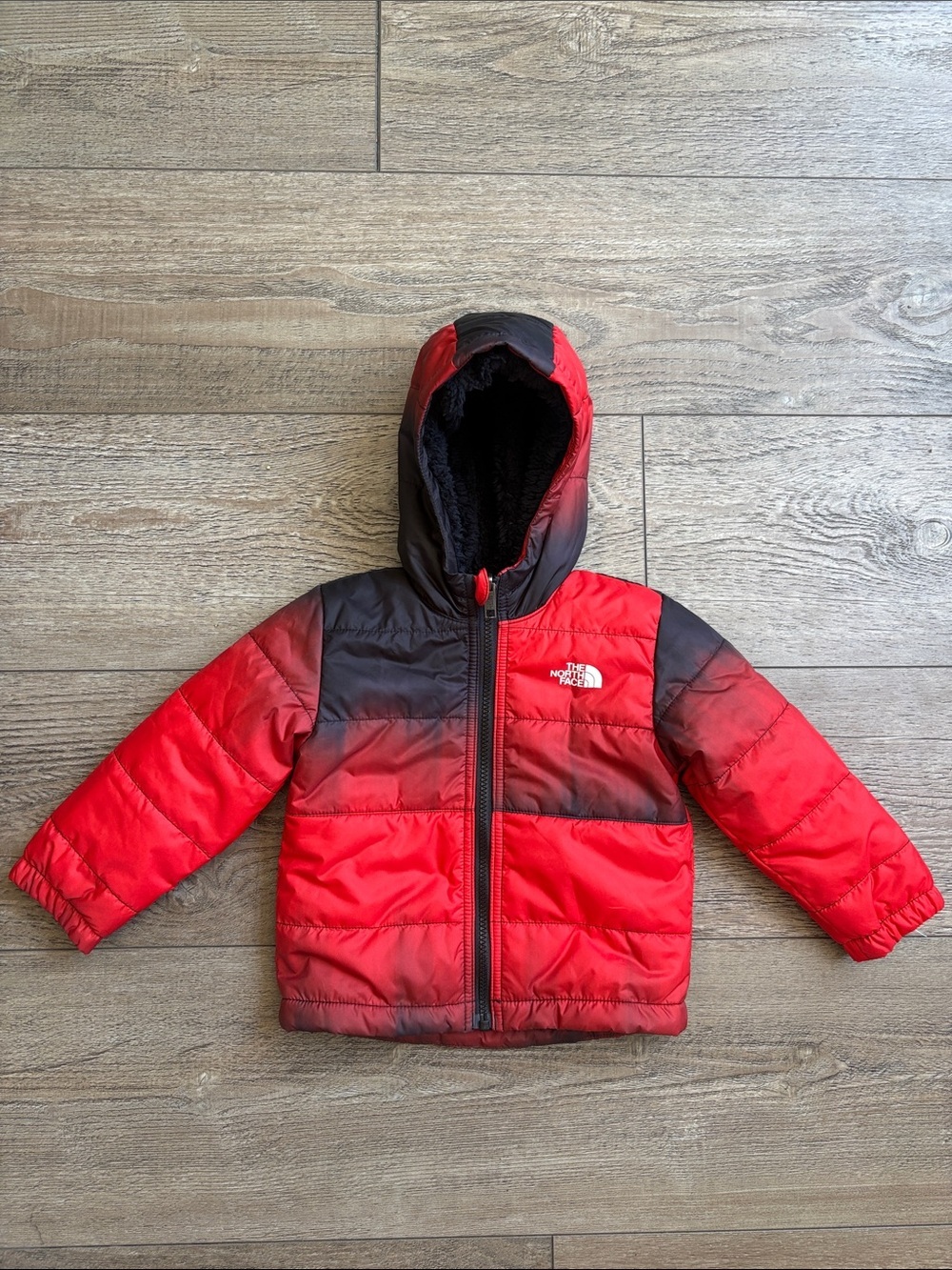 The North Face Reversible Mount Chimbo Full Zip Hooded Jacket Fiery Red Dip Dye